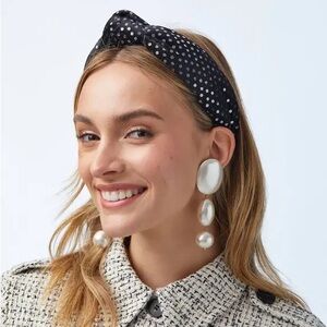 Lele Sadoughi Black Knot Silk Headband with Polka Dots